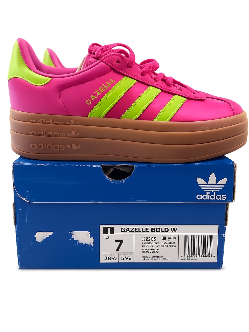 Adidas Gazelle Bold W Pink Lime Green Gum Platform Sneakers Women’s 7 JI2705